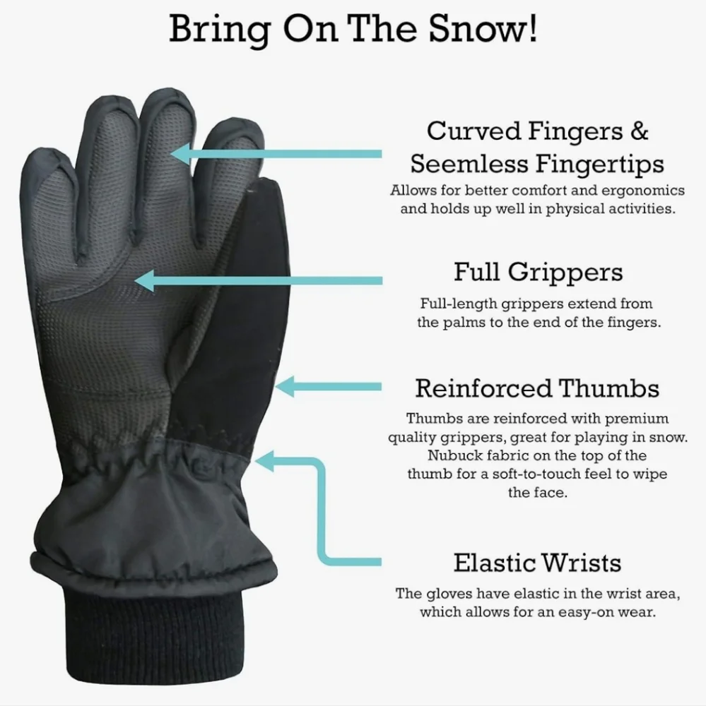 N'Ice Caps kids waterproof winter thinsulate gloves - black